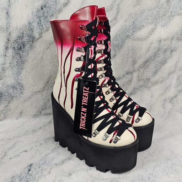 Dolls Kill Shoes - Dolls Kill Trickz N Treatz 10 Dripping Blood Scream Queen Platform Traitor Boots